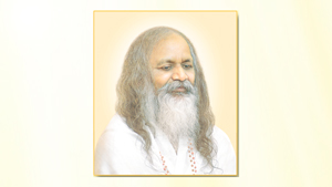 Image of Maharishi Mahesh Yogi, with a golden background